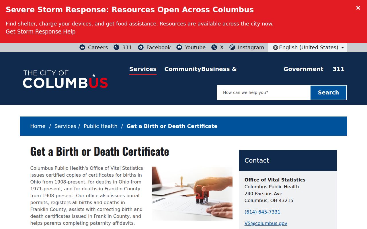 Washington Township residents directory Ohio birth and death certificate information
