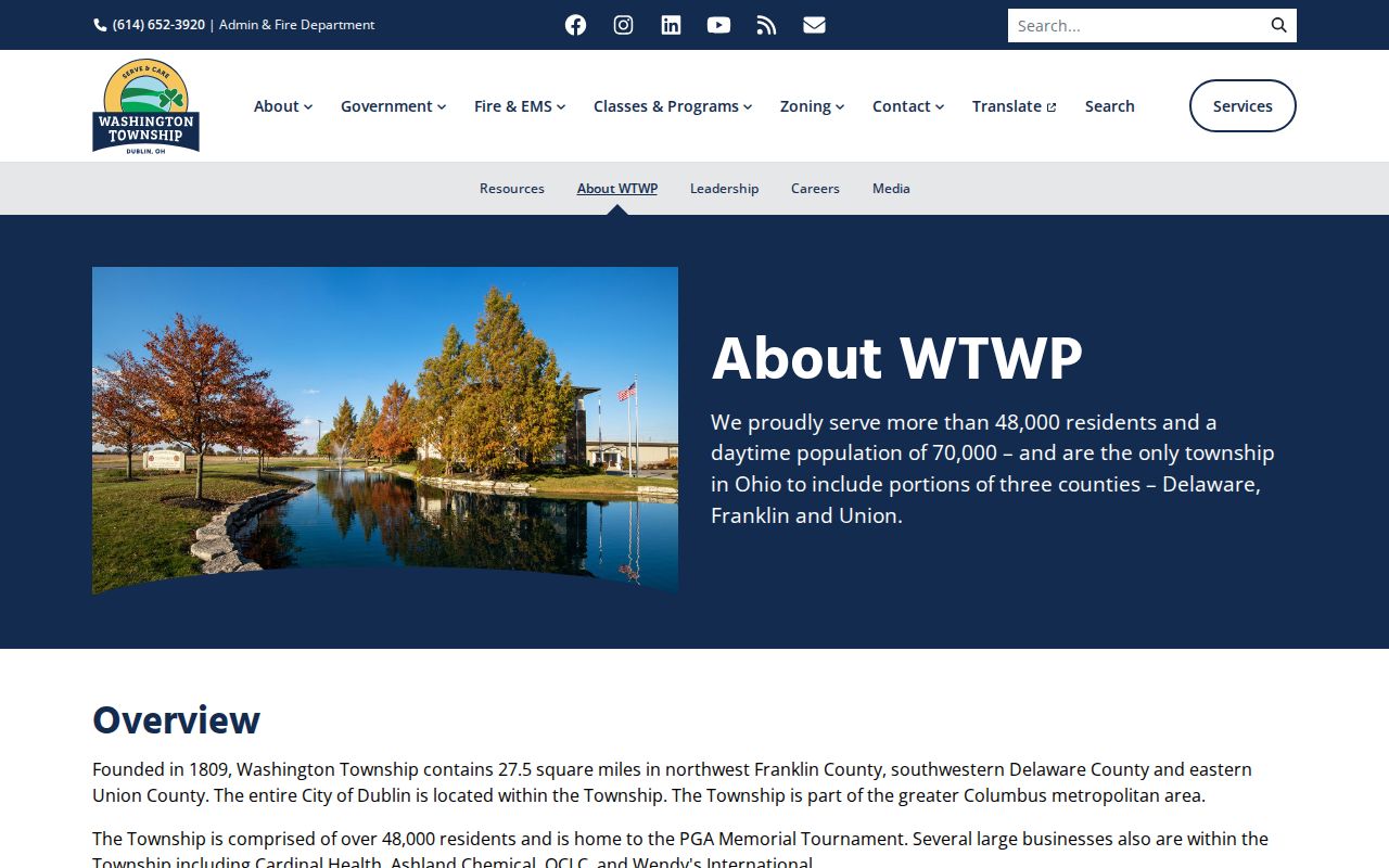 Washington Township residents directory official township history and local records context