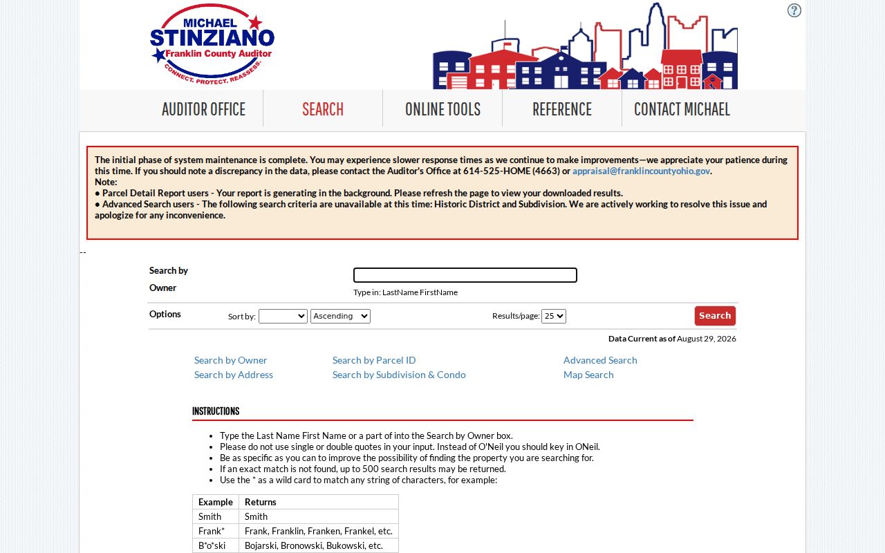 Washington Township residents directory Franklin County Auditor owner search