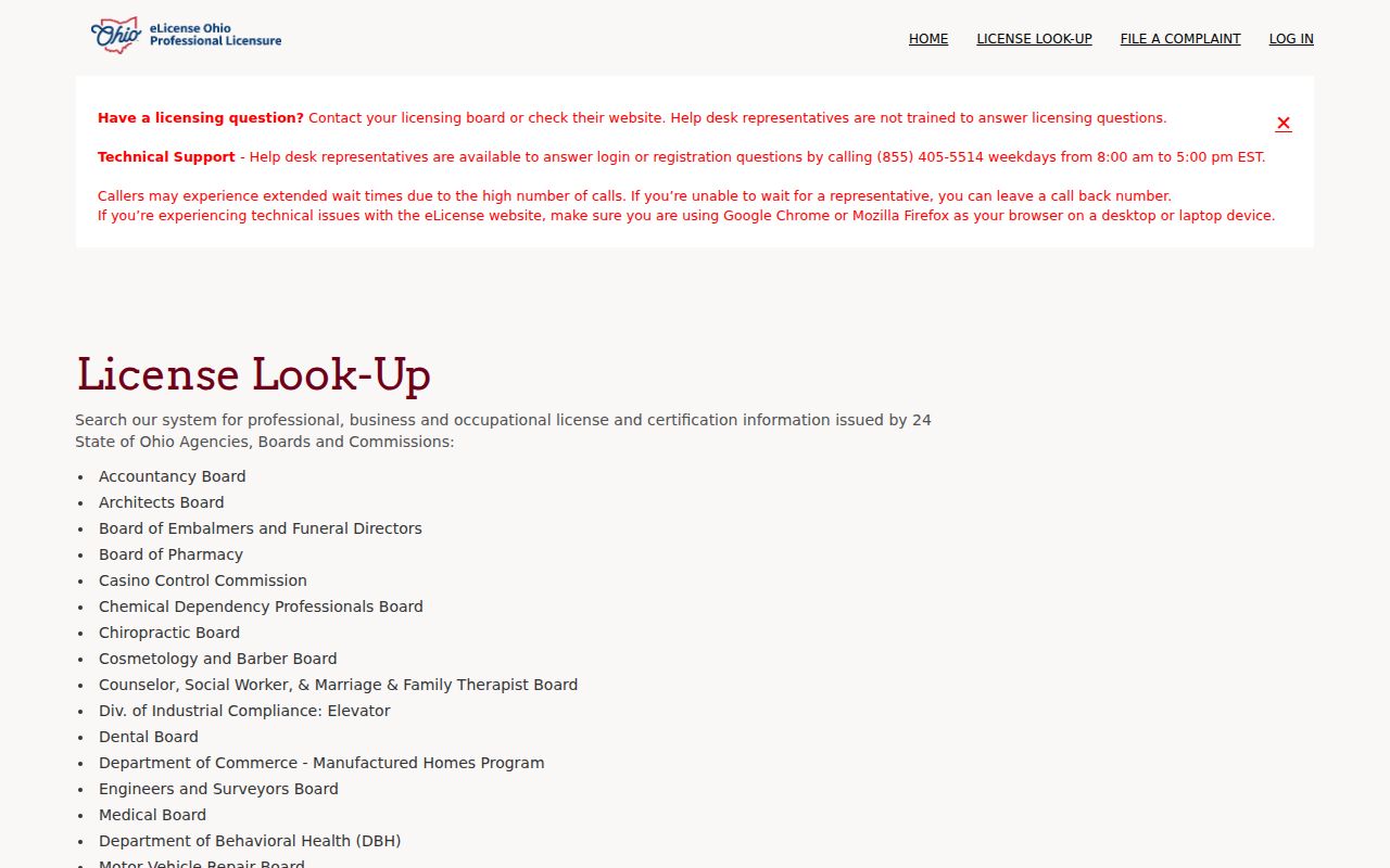 Washington Township resident lookup Ohio professional license search