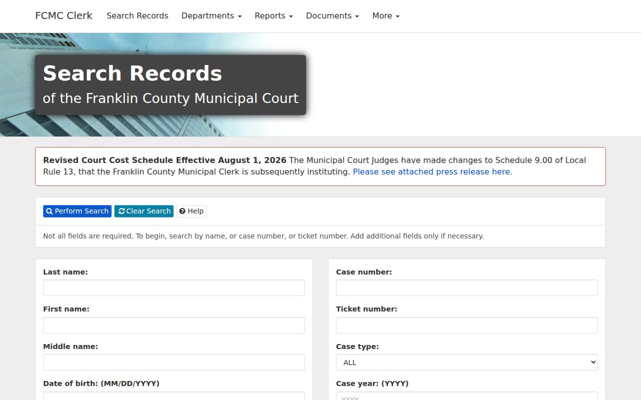 Washington Township resident lookup Municipal Court case search fields