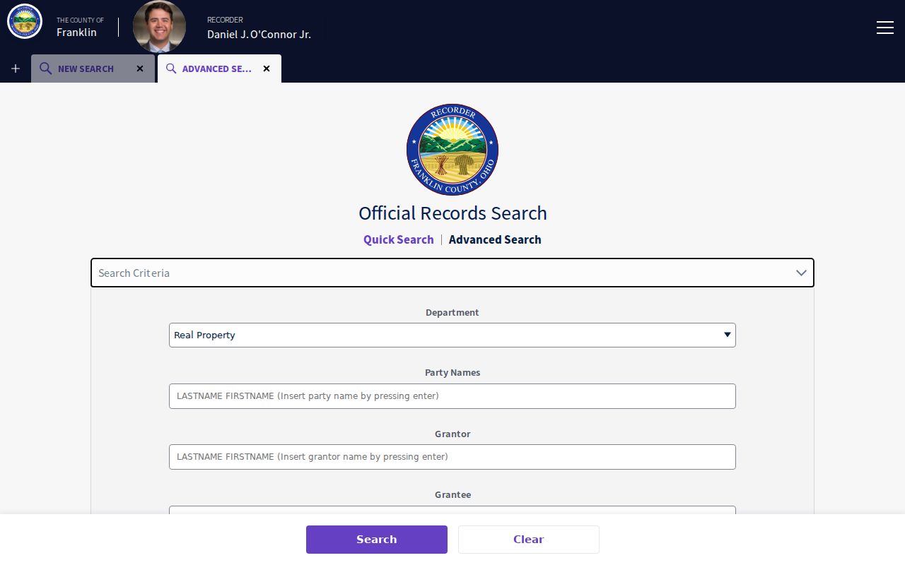 Washington Township street directory Franklin County Recorder advanced deed search