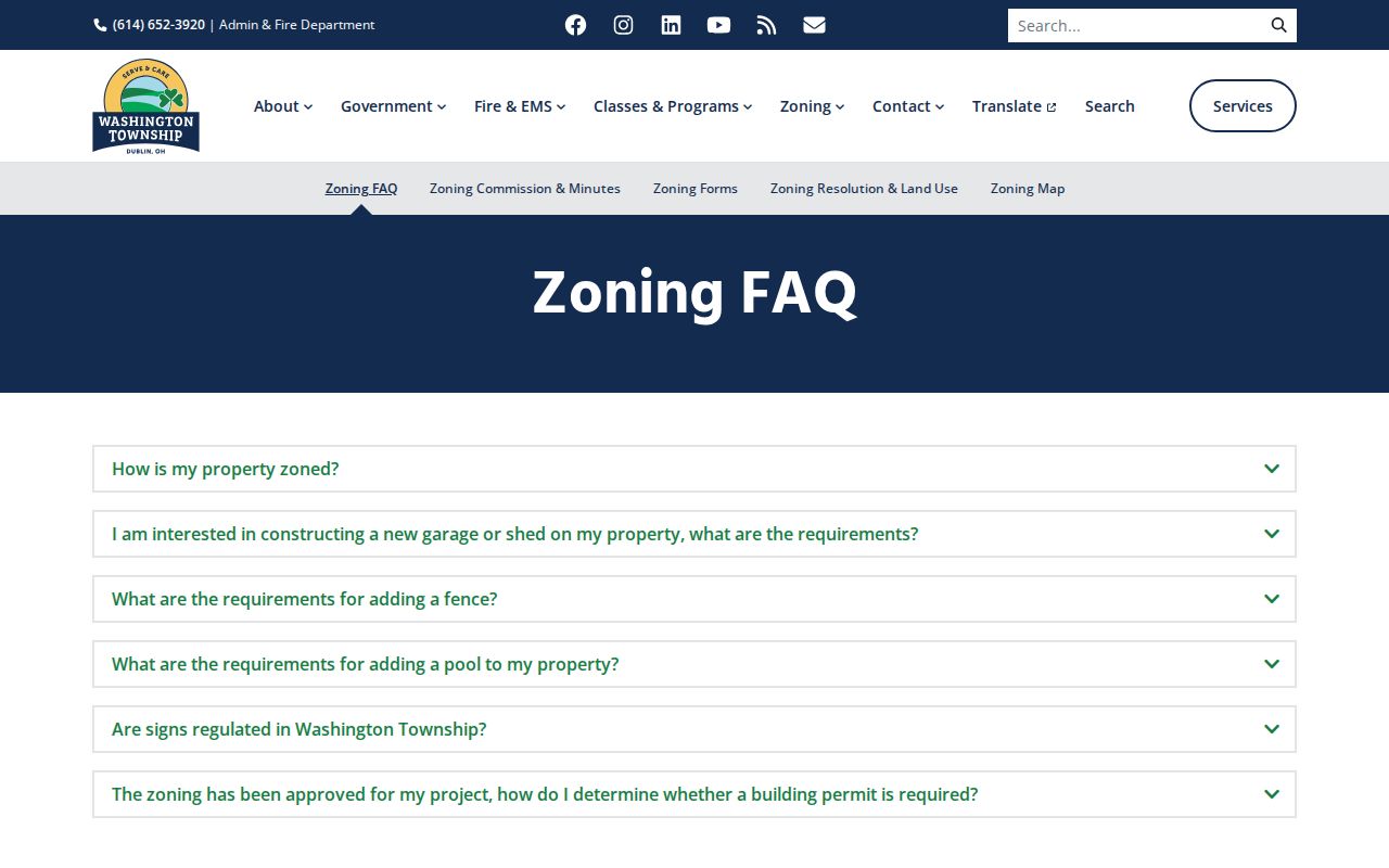 Washington Township street directory zoning parcel jurisdiction guide